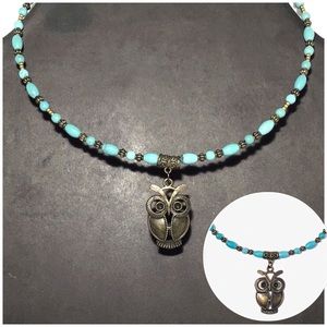 Beaded Boho Choker with Owl Charm on Memory Wire
